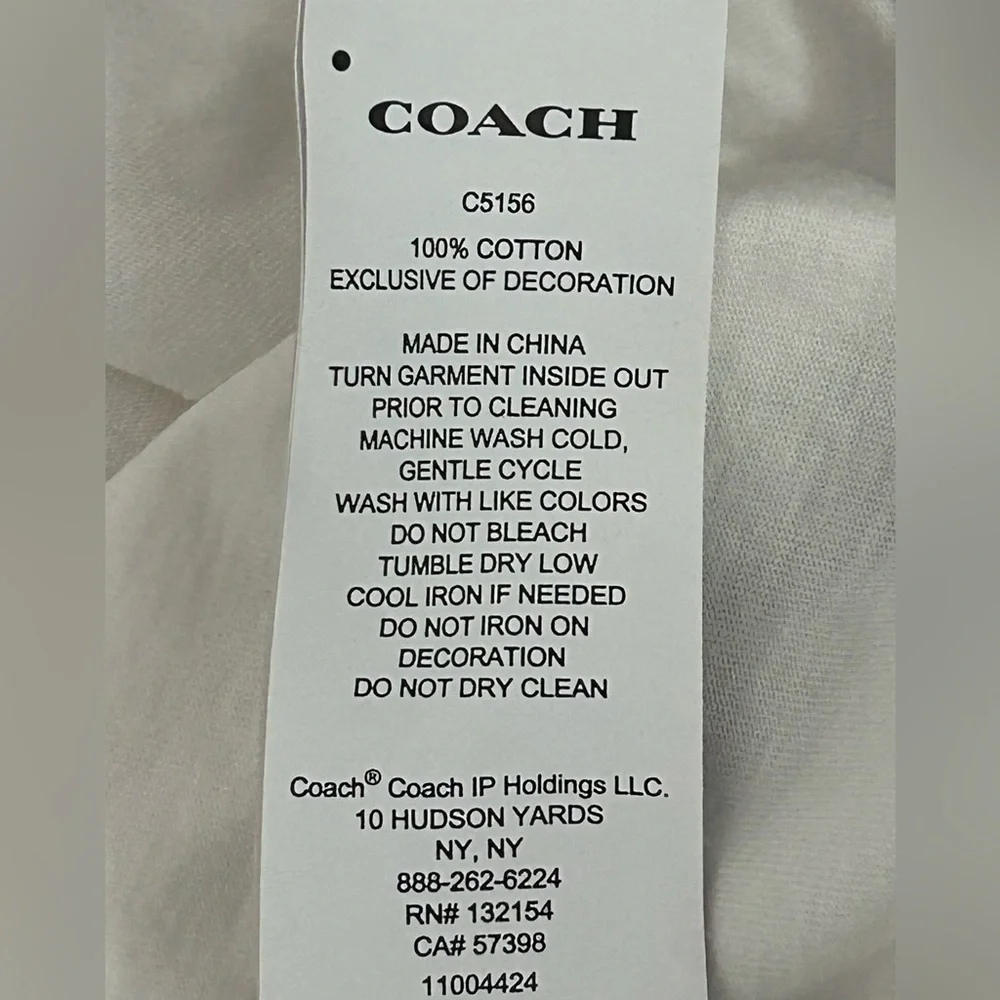 Coach White Tee with Brown Signature Square and Multicolor Logo
